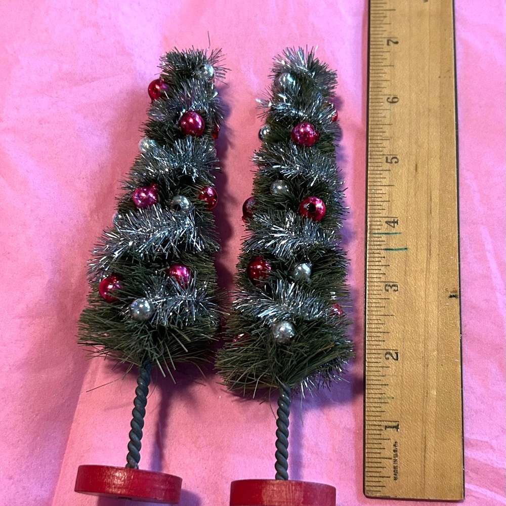 Vintage 40’-50’Festive Miniature Christmas Trees with Red and Silver Accents - Picture 8 of 8